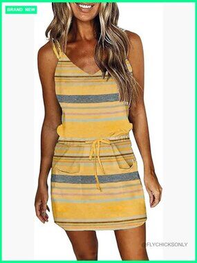 Striped Sleeveless Halter Mini Dress with Pockets